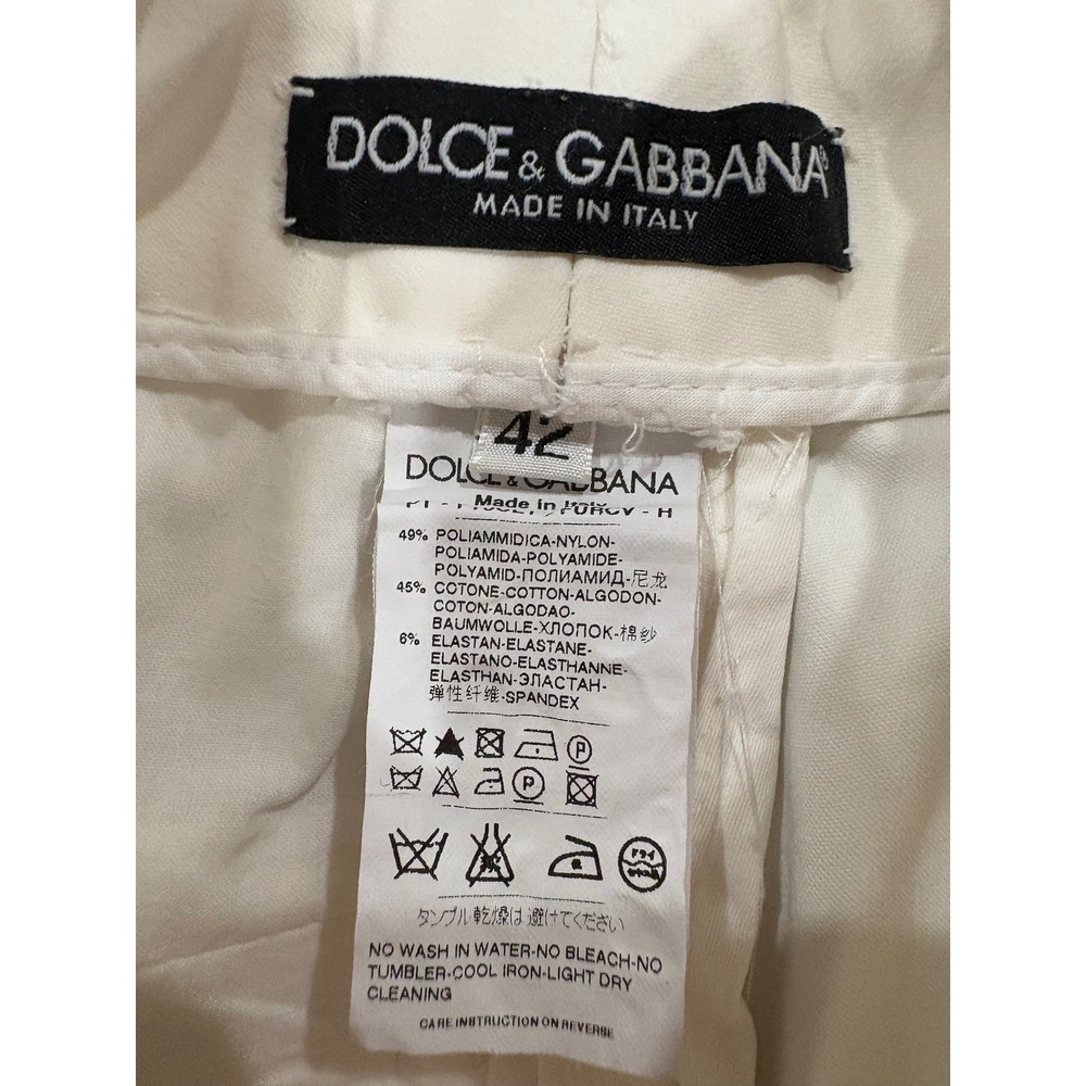 Dolce & Gabbana Grosgrain Trim Tapered Ankle Zip Trousers Cream IT 40 US 4 - Picture 5 of 14
